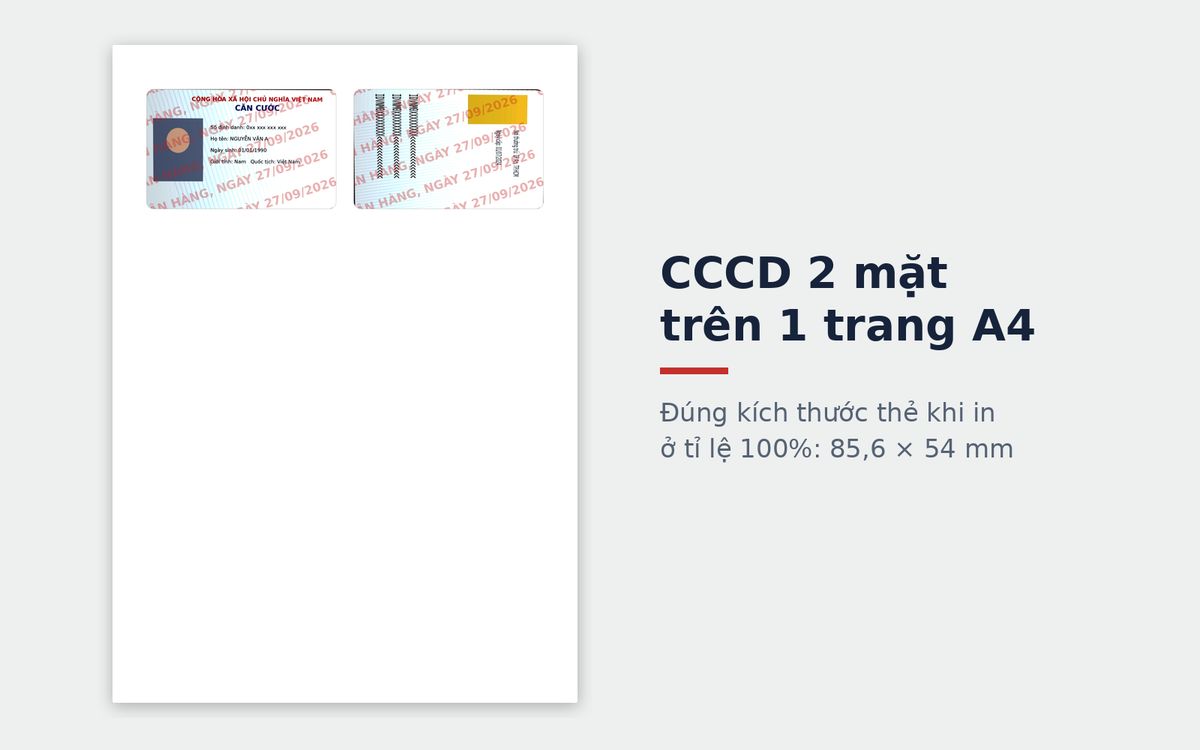 Scan căn cước 2 mặt trên 1 trang A4 đúng kích thước thật