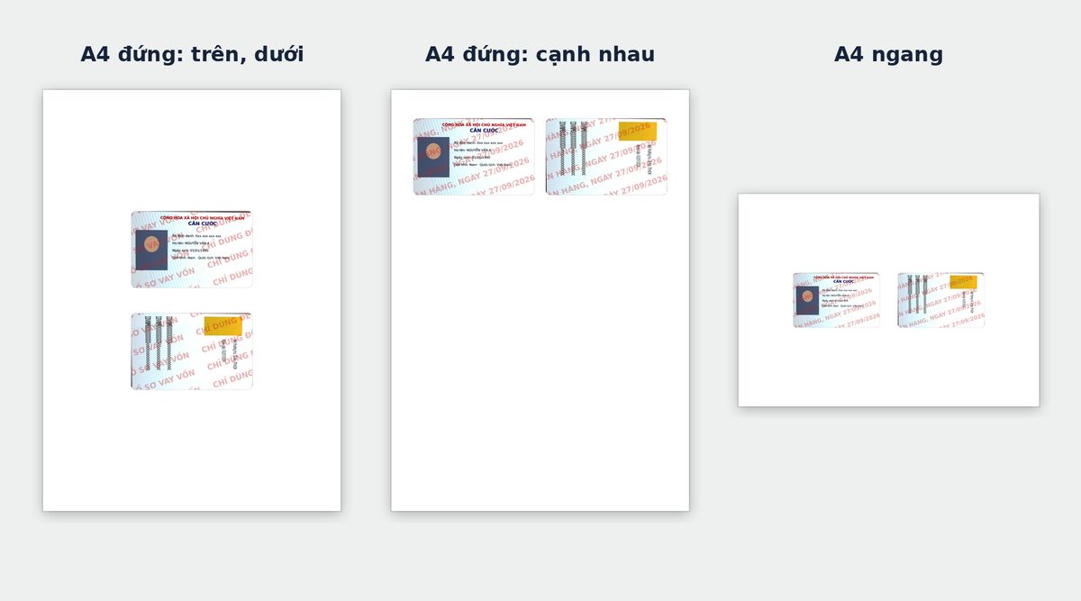 Ba bố cục khi scan căn cước 2 mặt trên trang A4