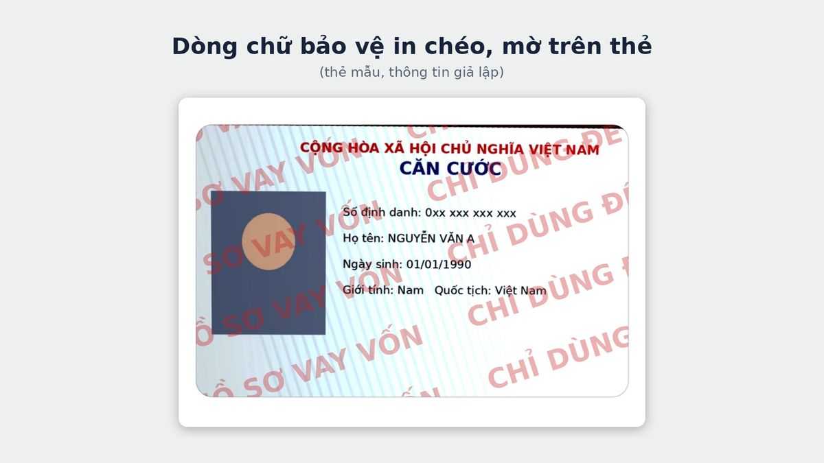 Dòng chữ bảo vệ in chéo trên bản scan căn cước