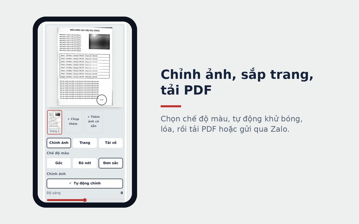 Giao diện công cụ scan ảnh online trên điện thoại