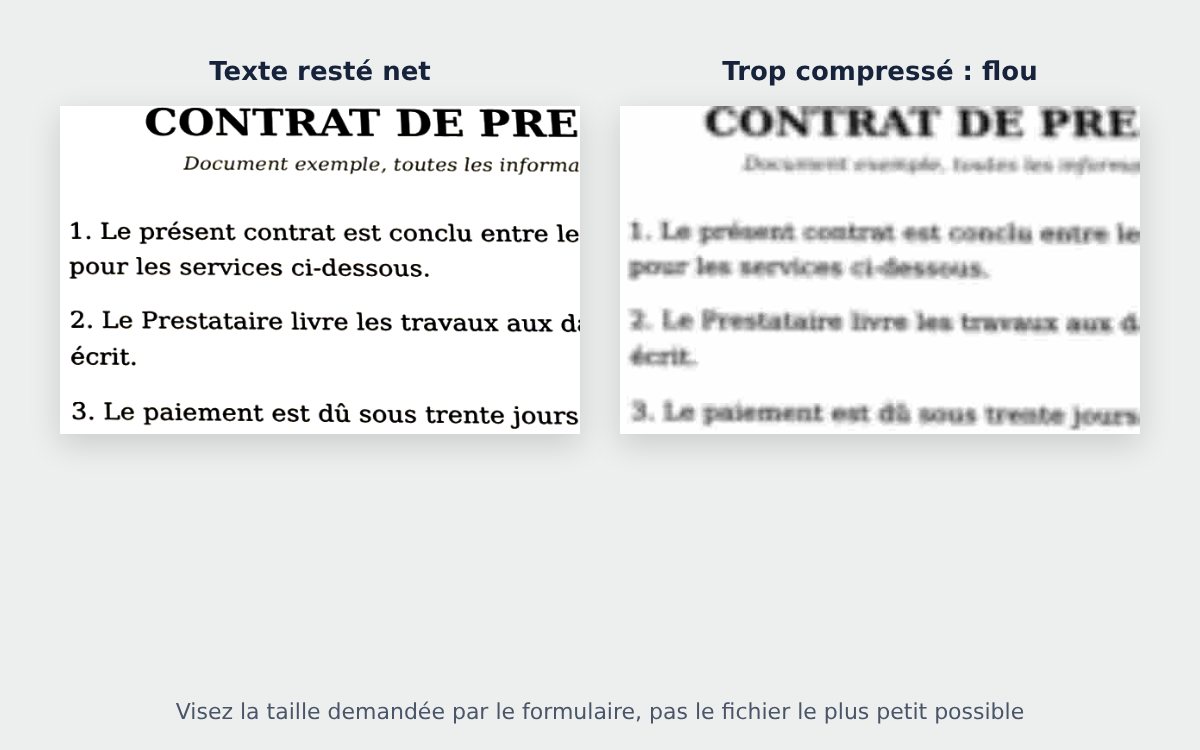 Texte net comparé à un texte flou trop compressé