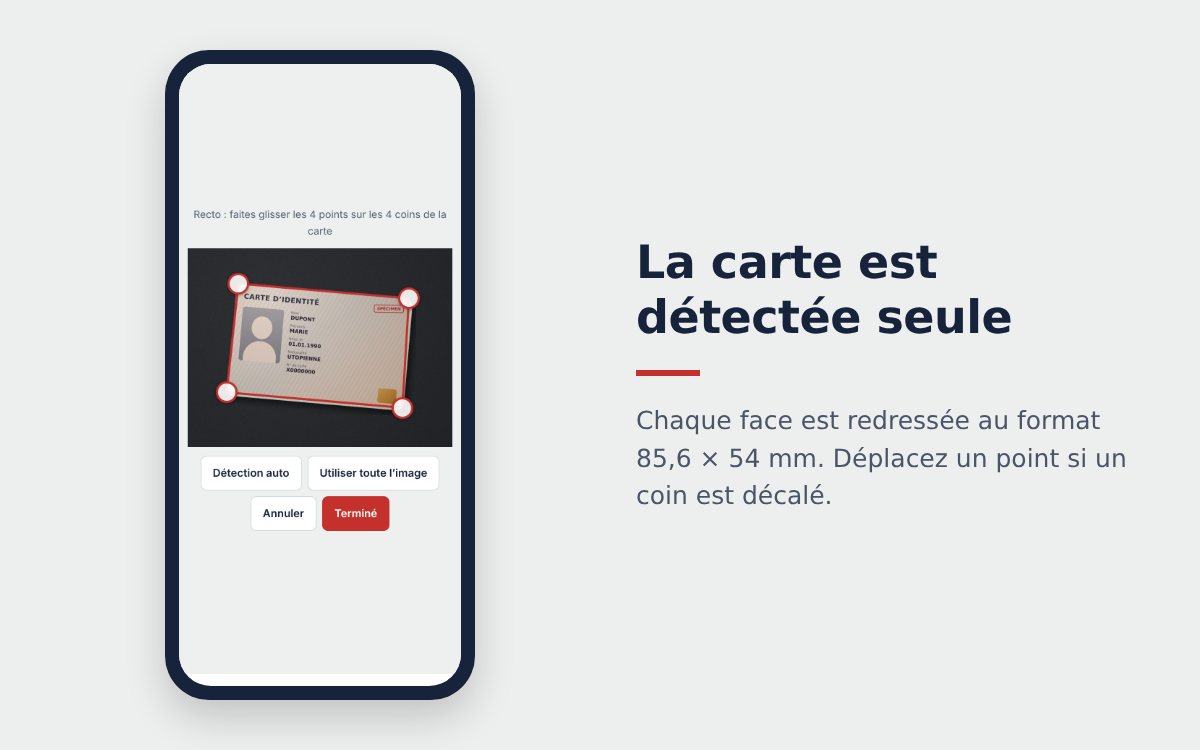 Le scanner détecte les 4 coins de la carte d’identité sur le téléphone