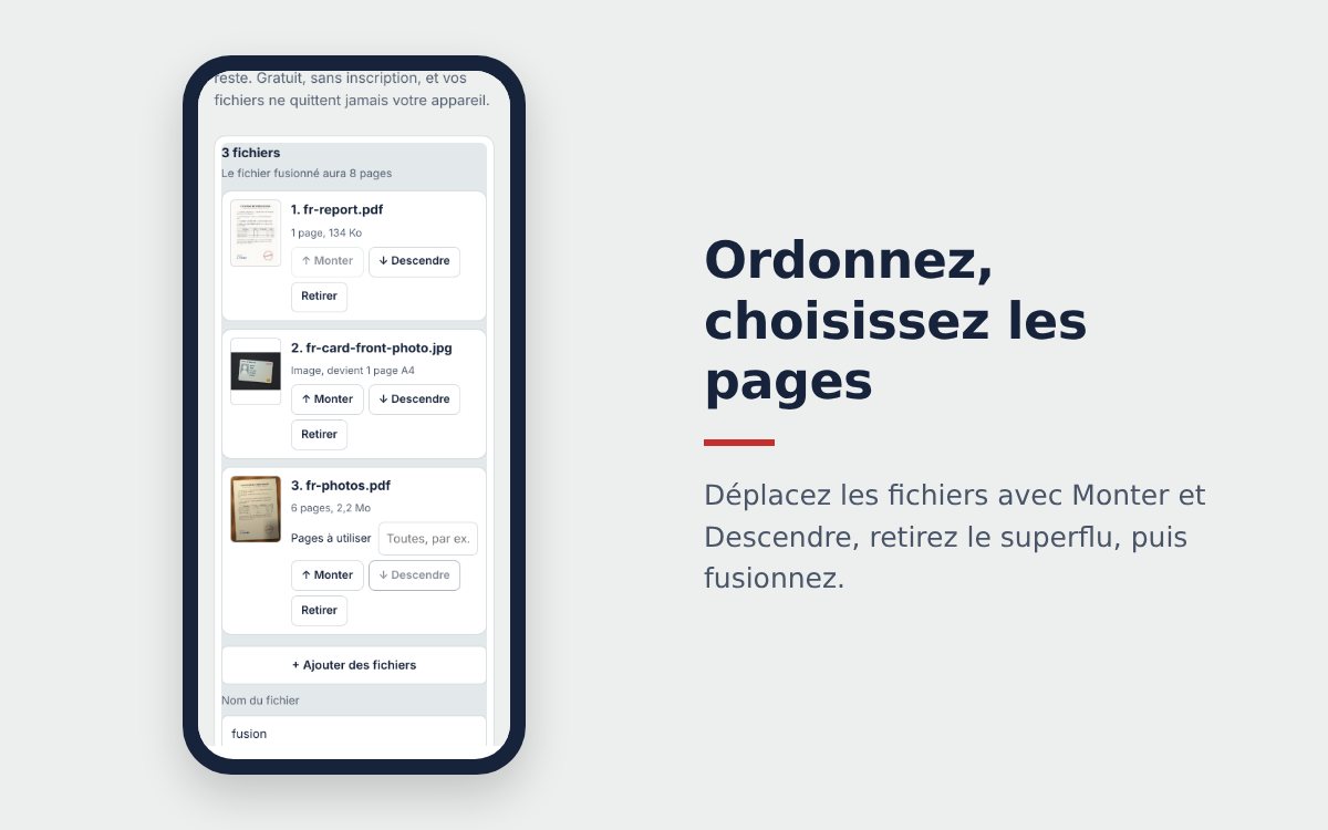 Liste des fichiers à fusionner avec les boutons Monter, Descendre et Retirer
