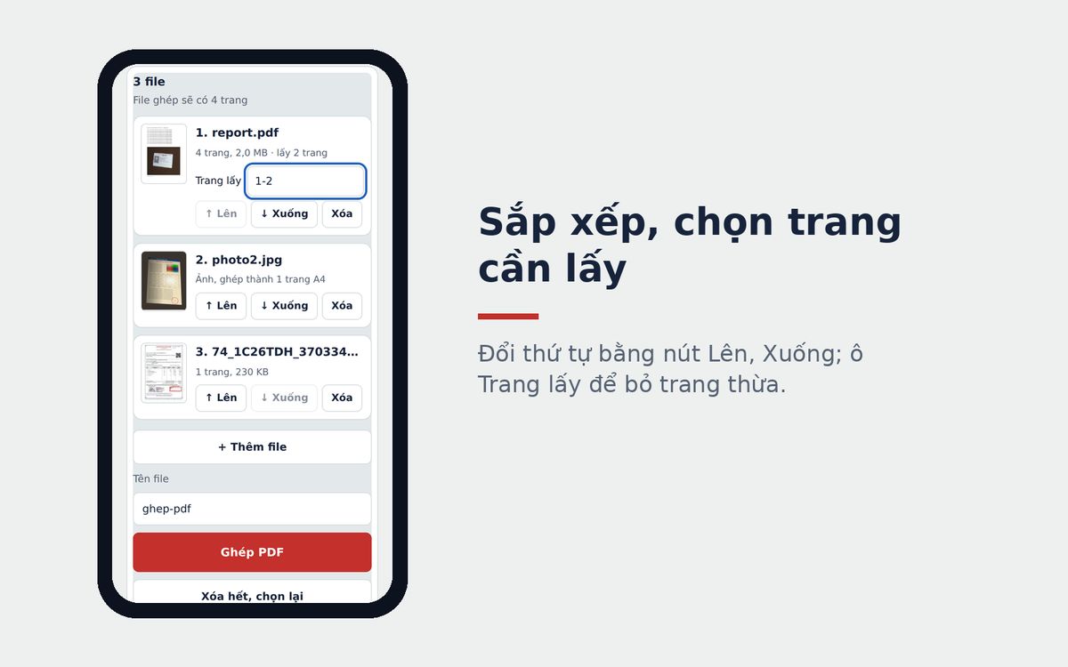 Danh sách file cần ghép PDF