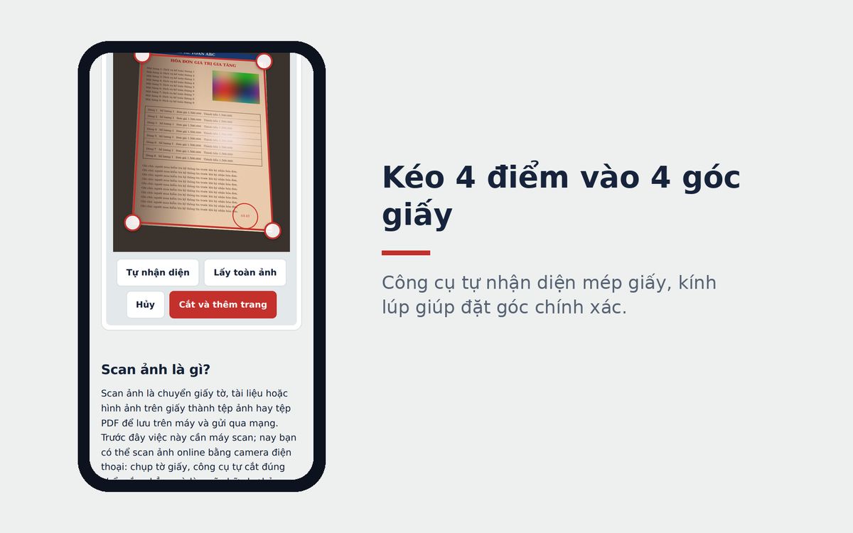 Kéo 4 điểm vào 4 góc giấy khi scan online
