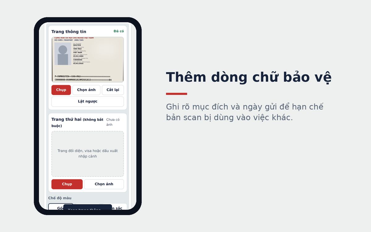 Dòng chữ bảo vệ trên bản scan hộ chiếu