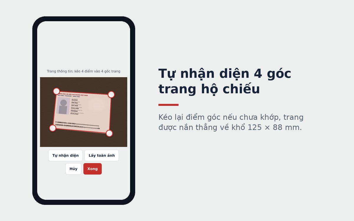 Khung nhận diện 4 góc trang hộ chiếu