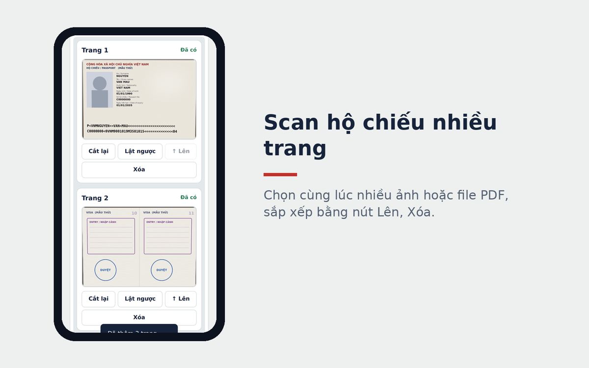 Scan nhiều trang hộ chiếu làm visa