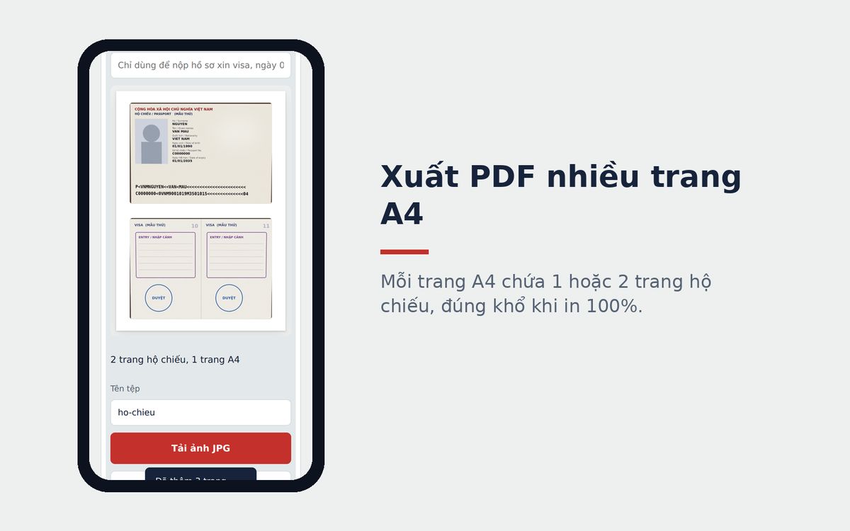 Scan hộ chiếu sang PDF nhiều trang A4