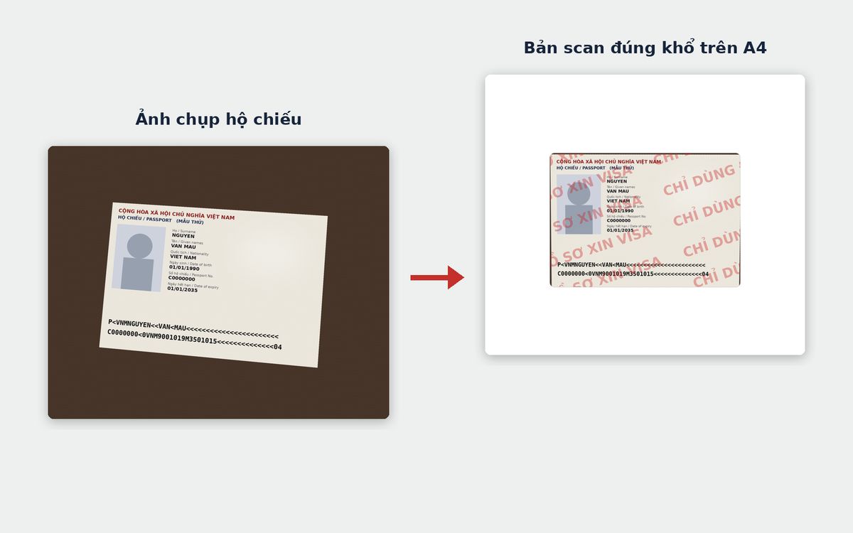 Bản scan hộ chiếu đạt yêu cầu làm visa