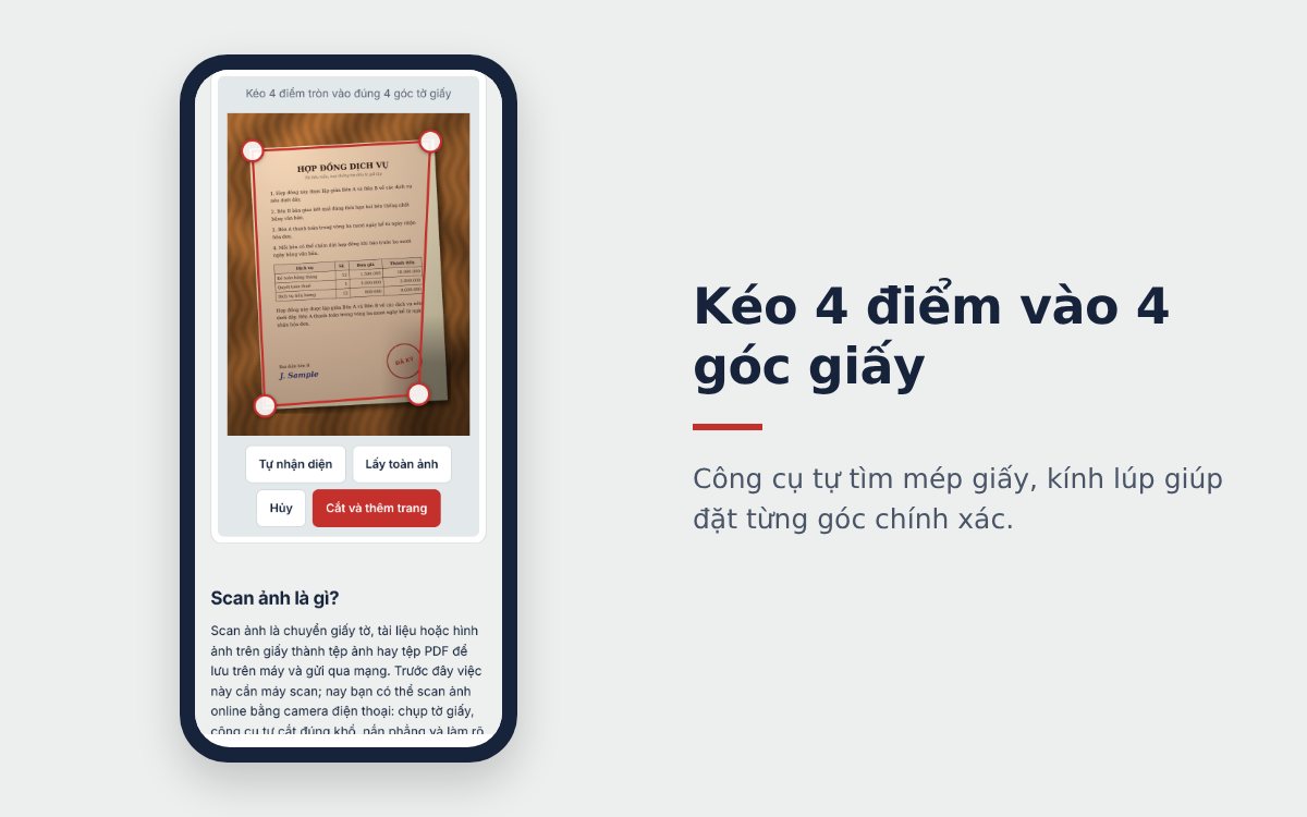 Kéo 4 điểm vào 4 góc giấy khi scan ảnh có sẵn