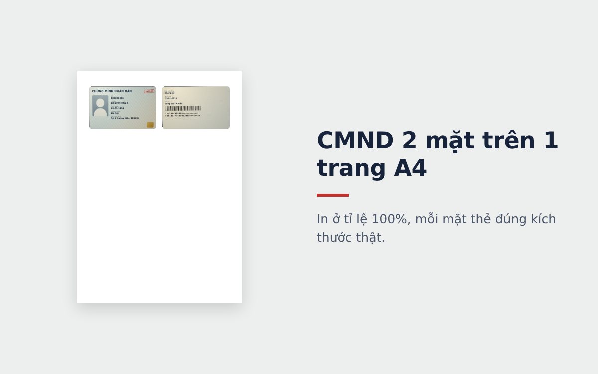 Scan CMND 2 mặt trên 1 trang A4 đúng kích thước thật