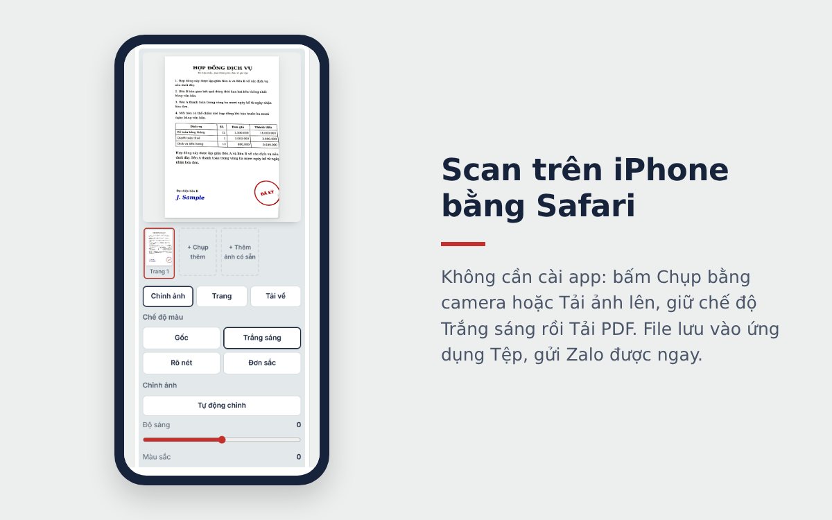 Scan tài liệu trên iPhone bằng Safari với chế độ Trắng sáng